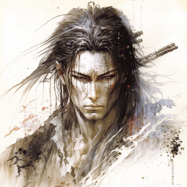 Byakuya Kuchiki in the Art Style of Luis Royo